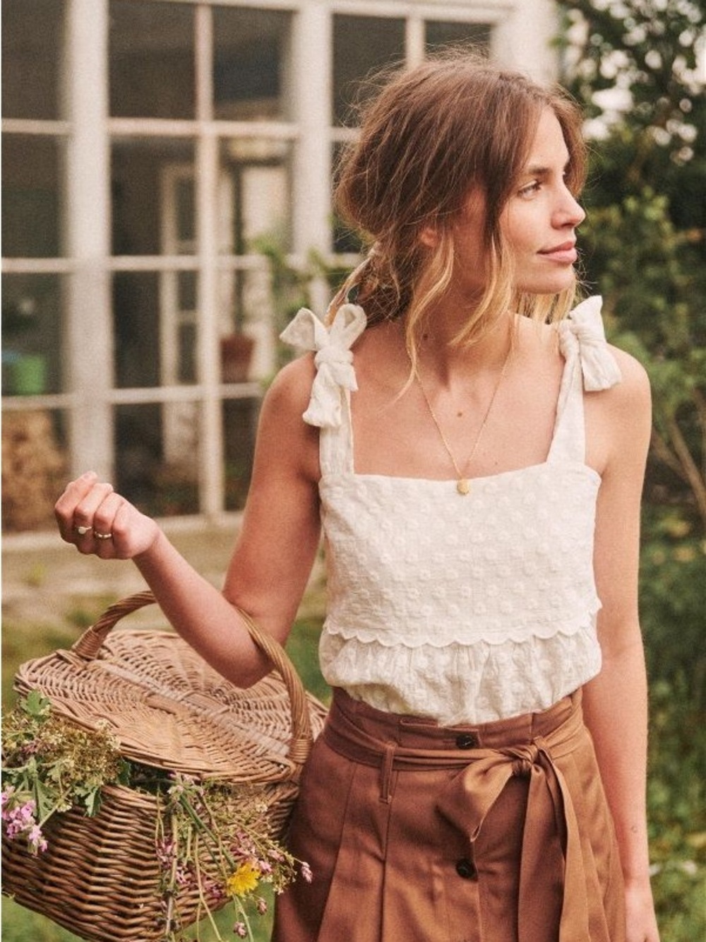 Sezane Sonia White Embroidered Eyelet Tank